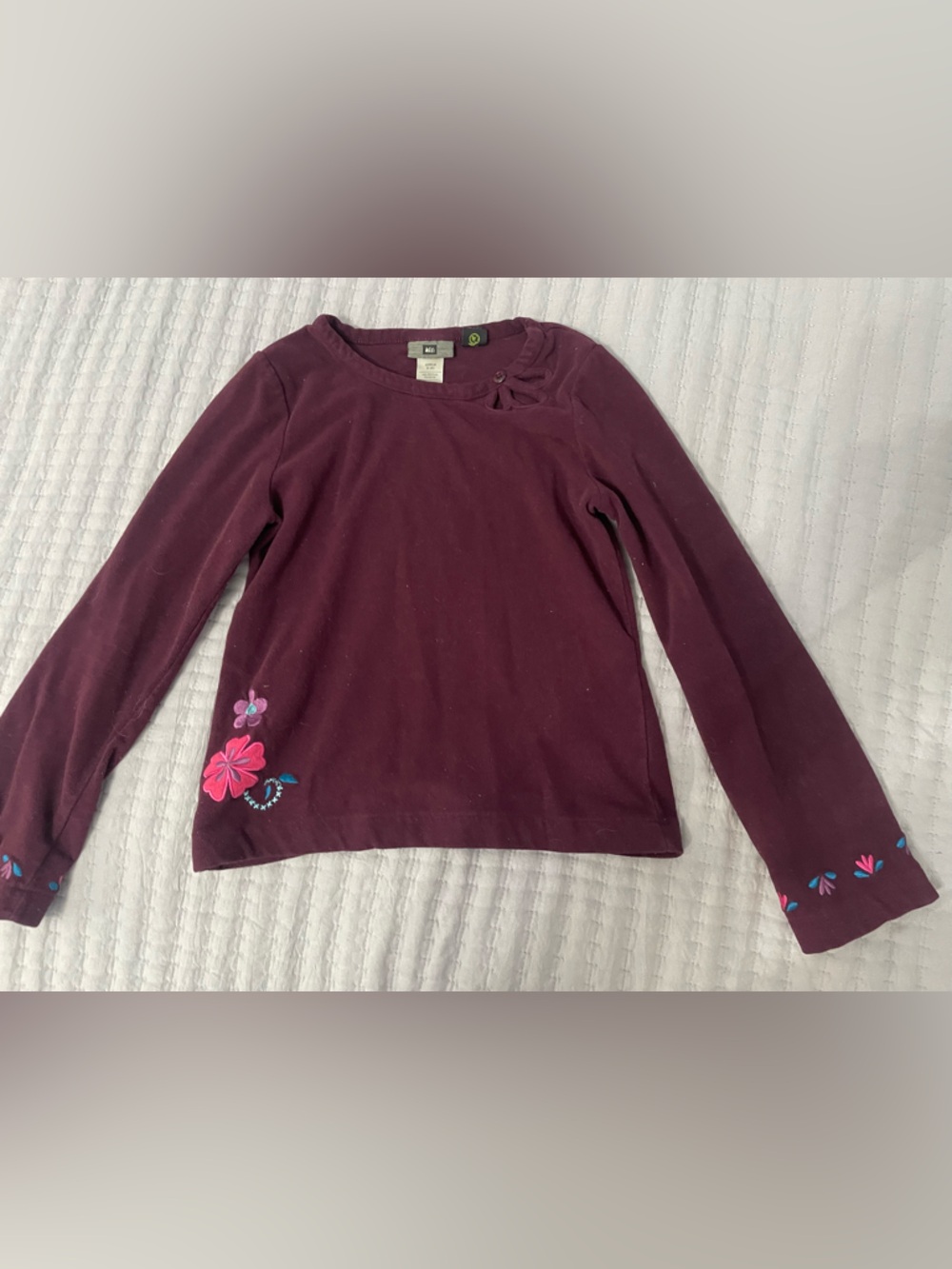 REI Girls Fleece Shirt Floral Embroidered Long Sleeve Burgundy Size S (8)